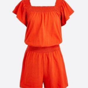 J. Crew smocked square neck romper bright hibiscus XXS